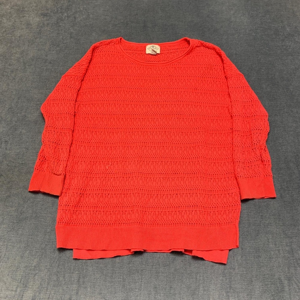 St. John's Bay Sweater Womens M Coral Cotton Crochet Knit 3/4 Sleeve Cocktails